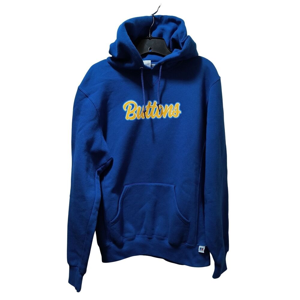 Stumble Buttons Cheerleading Squad Graphic Hoodie Men’s M Royal Blue Yellow NWOT
